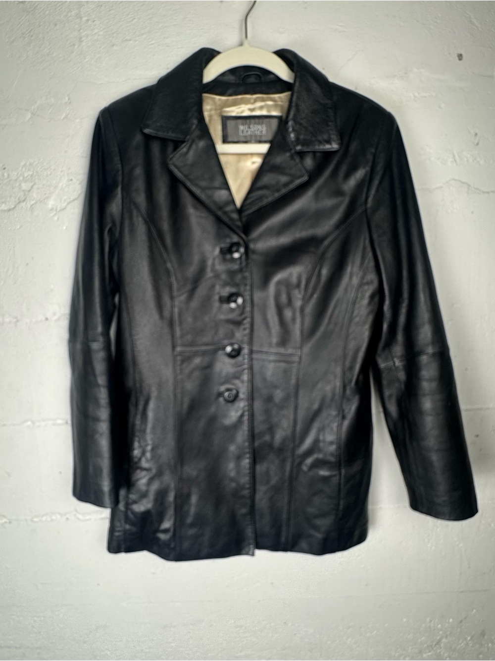 Wilsons Leather Vintage Women’s Black Leather Button Jacket 90s‎ Y2K Small Rare